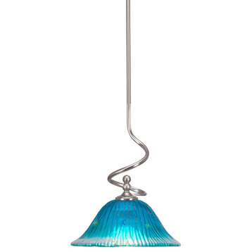 Capri Stem Mini Pendant In Brushed Nickel Finish With 10" Teal Crystal Glass