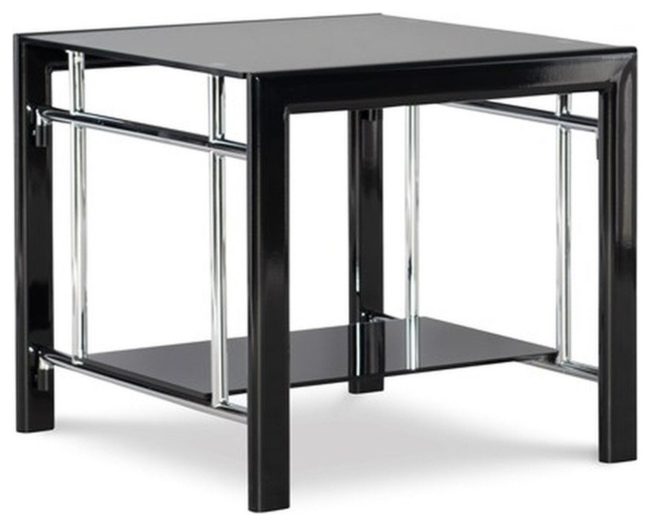 Home Square Glass and Metal End Table in Black Finish - Set of 2 ...