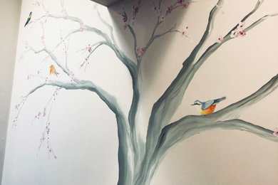 Hand Painted Japanese Cherry Blossom Tree Mural Painting