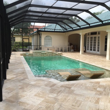 Complete Renovation adding a spa and Sunshelf,kitchen,vein cut Ivory Travertine