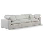 Meridian Furniture - Comfy Upholstered Modular Sofa, Cream, 3-Piece: 1 Armless Chair, 2 Corner Chair, Linen Textured Fabric - Give your space a whole new look with this cream Comfy linen textured fabric sofa. This handsome sofa fits nicely with other items in the Comfy collection and is a versatile seating option designed for adaptability, comfort and style. Wrapped in rich cream durable linen textured fabric upholstery, this sofa offers a plush embrace of overstuffed down feather cushions, carefully crafted to deliver the highest level of comfort. The perfect seat for creating an oasis for relaxation, this sofa has thick foam surrounding its frame for added support and coziness.