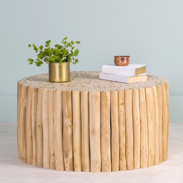 East At Main's Narrows Brown Teakwood Round Coffee Table