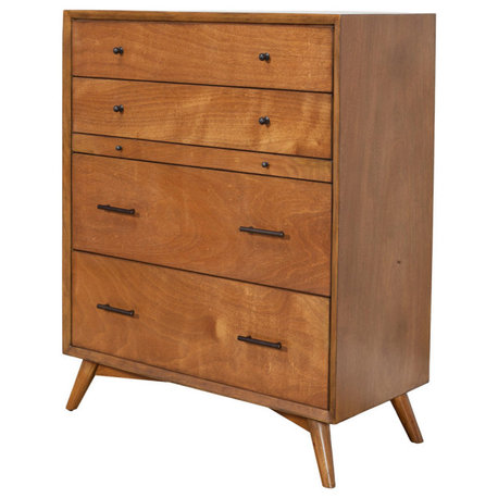 Flynn Mid Century Modern 4 Drawer Chest With Pull Out Tray, Acorn