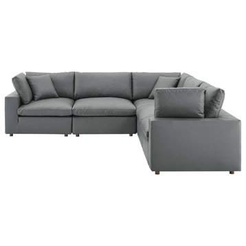 Sectional Sofa Set, Faux Vegan Leather, Gray, Modern, Lounge Hospitality