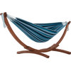 Double Cotton 8 Foot Hammock With Solid Pine Arc Stand, Blue Lagoon