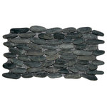 CNK Tile - Charcoal Black Standing Pebble Tile - Each stone is carefully selected and hand-sorted according to color, size and shape in order to ensure the highest quality pebble tile available. The stones are attached to a sturdy mesh backing using non-toxic, environmentally safe glue. Because of the unique pattern in which our tile is created they fit together seamlessly when installed so you can't tell where one tile ends and the next begins!