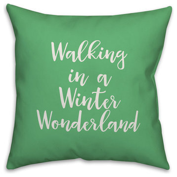 Walking, A Winter Wonderland, Light Green 18x18 Throw Pillow