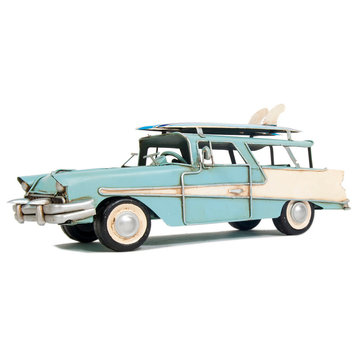1957 FORD COUNTRY SQUIRE STATION WAGON BLUE Collectible Metal scale model Car