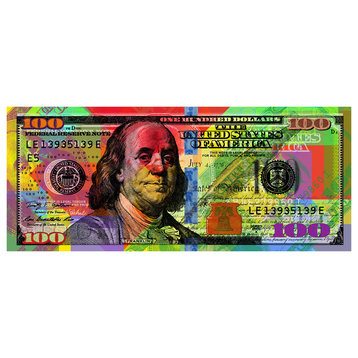 Benjamin Franklin Pop Art, New $100 Banknote, 96x40 Rolled