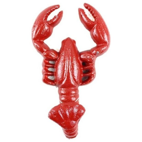 Cast Iron Decorative Wall Mounted Lobster Hook, Rustic Red, 5"