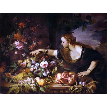 Abraham Brueghel Woman Grasping Fruit, 21"x28" Wall Decal