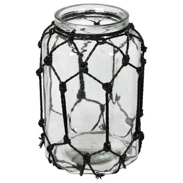 10.3" Glass Jar With Black Rope, 10.25"