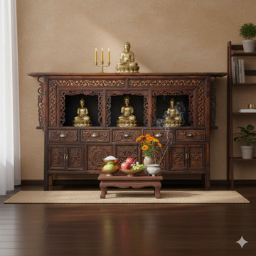 Chinese Vintage Relief Carving Long Shrine Altar Table Cabinet cs7670
