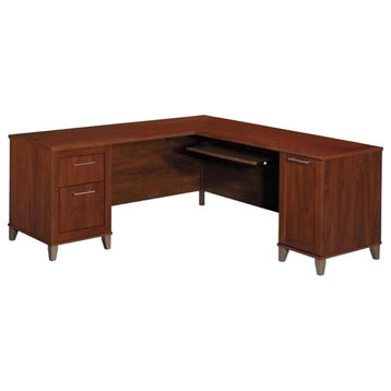 Bowery Hill 71" Transitional Wood L-Shaped Desk in Hansen Cherry