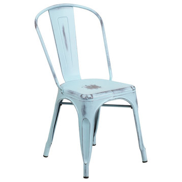 Distressed Metal Indoor Stackable Chair, Dream Blue, 17.75"x20"x33.50"
