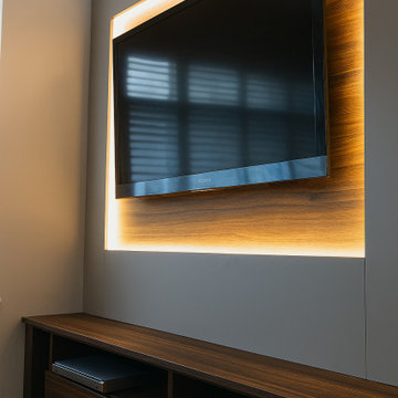 Tailored Living Room Media Unit – Dark Wood Veneer Finish – Waltham Cross EN8