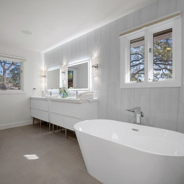 Primary bath retreat with freestanding soaking tub