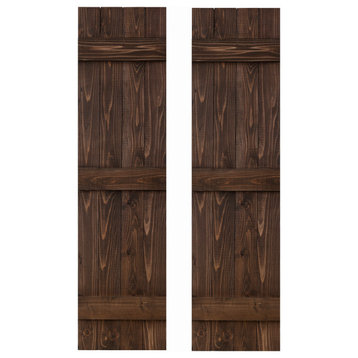 Traditional Board and Batten Exterior Shutters Pair, Coffee Brown, 48"