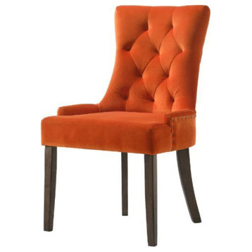 Side Chair, Orange Velvet/Espresso Finish
