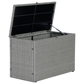 Nino 31.5" Modern Minimalist Outdoor Faux Wicker Deck, Patio Storage Box, Gray