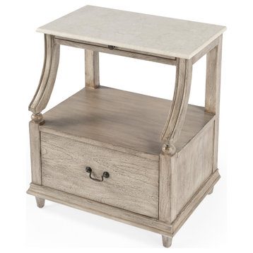 Mabel Genuine Marble and Wood 1-Drawer Nightstand, Gray