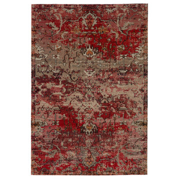 Polaris Fayette Pol37 Vintage and Distressed Rug, Red and Beige, 5'3"x7'6"