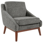 Office Star Products - Mid-Century Club Chair, Charcoal Fabric With Coffee Finish Legs - Whether engaged in delightful conversation or absorbed in an intriguing novel, you will love this open arm style club chair, a re-imagined design of mid-century styles.  The sloped arm design exposes thick, comfortable cushions.  Enjoy elegance with an upholstered frame, accented with solid wood legs and wood frame rails in a rich, coffee finish.  Period-influenced fabrics add a subtle sophistication to modern, contemporary interiors.