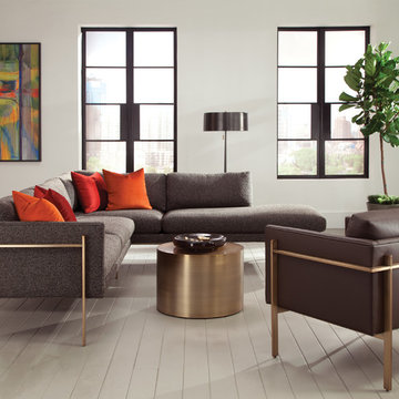 Modern Apartment Living Room with Milo Baughman Sectional Sofa and Lounge Chair