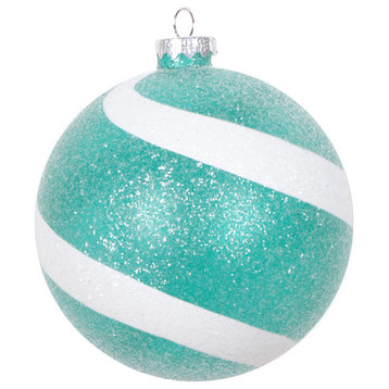 Vickerman 4.75" Teal and White Swirl Sugar Glitter Ball Ornament, 3 per bag.
