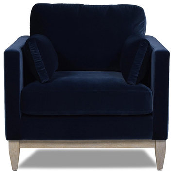 Modern Accent Chair, Removable/Reversible Cushioned Velvet Seat, Dark Navy Blue