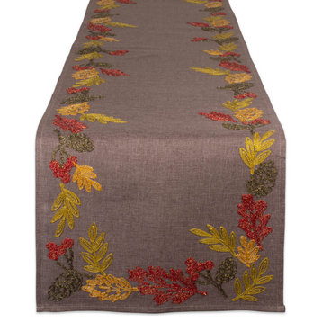 DII Shimmering Leaves Table Embroidered Runner