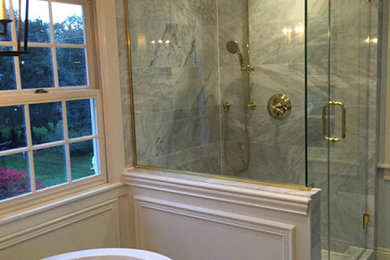 Inspiration for a mid-sized french country bathroom remodel in Chicago