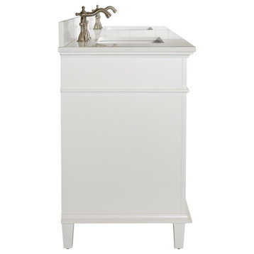 80" White Double Single Sink Vanity Cabinet With Carrara White Quartz Top