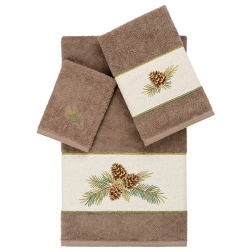 Linum Home Textiles Turkish Cotton Pierre 3-Piece Embellished Towel Set, Latte