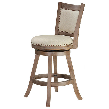 Cortesi Home Marko Counter Stool Beige Fabric Swivel Seat with Back, 24" Seat