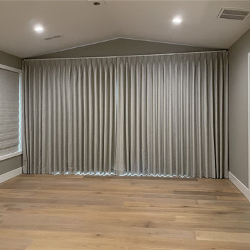 Motorized Drapery for Sliding Glass Door + Matching Roman Shade | Amazing Blinds