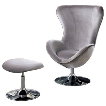 Eccentric Contemporary Flannelette Fabric Accent Chair With Ottoman, Gray