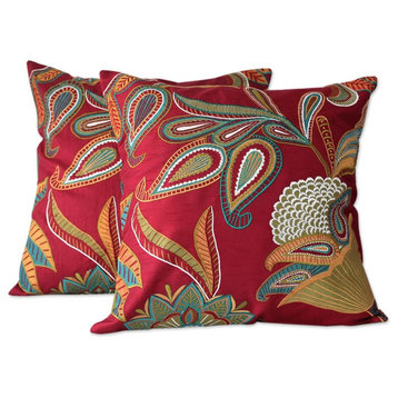 Applique Cushion Covers, 'Paisley Wine', India, Set of 2