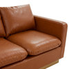 LeisureMod Nervo Modern Leather Sofa With Gold Base, Cognac Tan