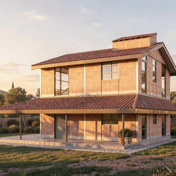 Prefabricated Rustic Cottage with sloping roof providing shaded verandahs