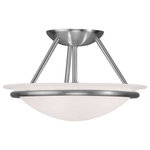 Livex Lighting - Newburgh Ceiling Mount, Brushed Nickel - This two light semi flush mount features a lustrous brushed nickel finish with light glowing from within the large white alabaster glass bowl shape shade. complete a kitchen, bedroom, or any room in your house with this beautiful semi flush mount.
