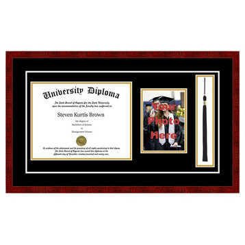 Single Diploma Frame with Tassel and Double Matting, Classic Cherry, 11"x17", UV