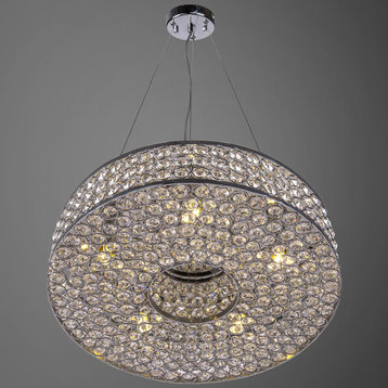 5 Light Round Crystal Pendant Light in Chrome Finish with Clear Crystal