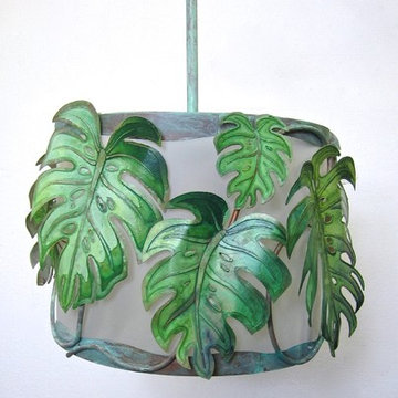 Monstera Copper Round Drum Pendant Light