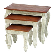 Whitewashed Wood Coffee Tables | Houzz - Brimfield & May - Wood Nested Table, 3-Piece Set - Coffee Tables