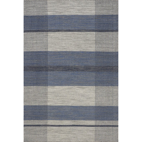 Portland Plaid Wool Area Rug, Blue 4'x6'