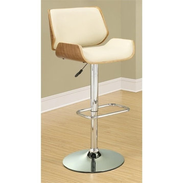 Bowery Hill 25'' Contemporary Wood Faux Leather Adjustable Bar Stool in Beige