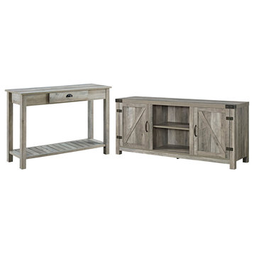 Barn Door TV Console and Country Style Entry Table, Gray Wash
