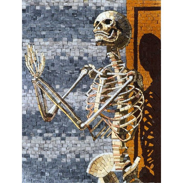 Santa Muerte Skeleton Marble Mosaic, 24"x31"