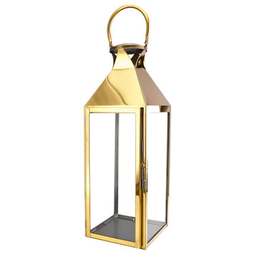 Square Stainless Steel Lantern, in 3 Sizes & 2 Colors, Gold, Large